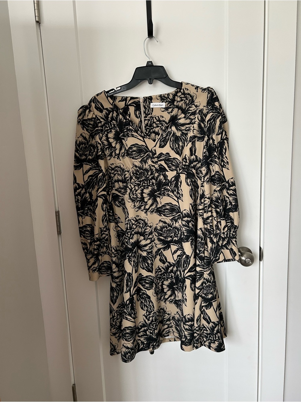 Calvin Klein Beige Mini Dress with Black Floral Print